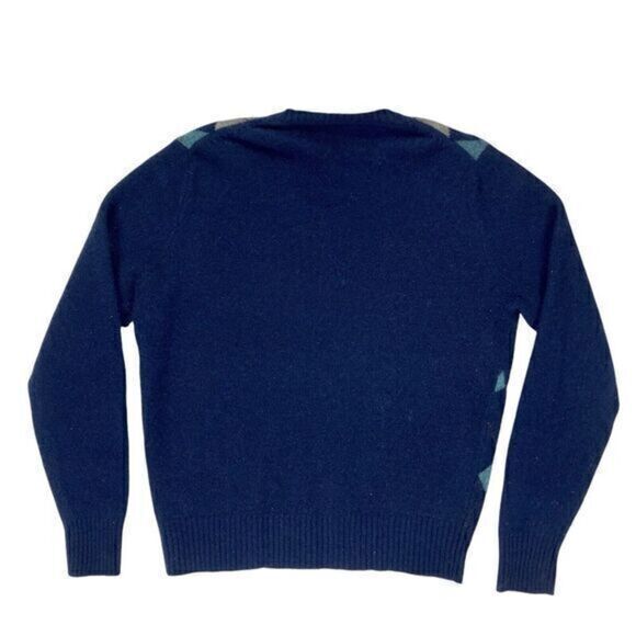 J. Crew 100% Lambswool Sweater Mens Large Blue Diamond Argyle Classic Pullover - Picture 5 of 15